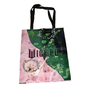 Wicked Movie Musical Glinda Elphaba Pink Green Canvas Shoulder Shopping Tote Bag
